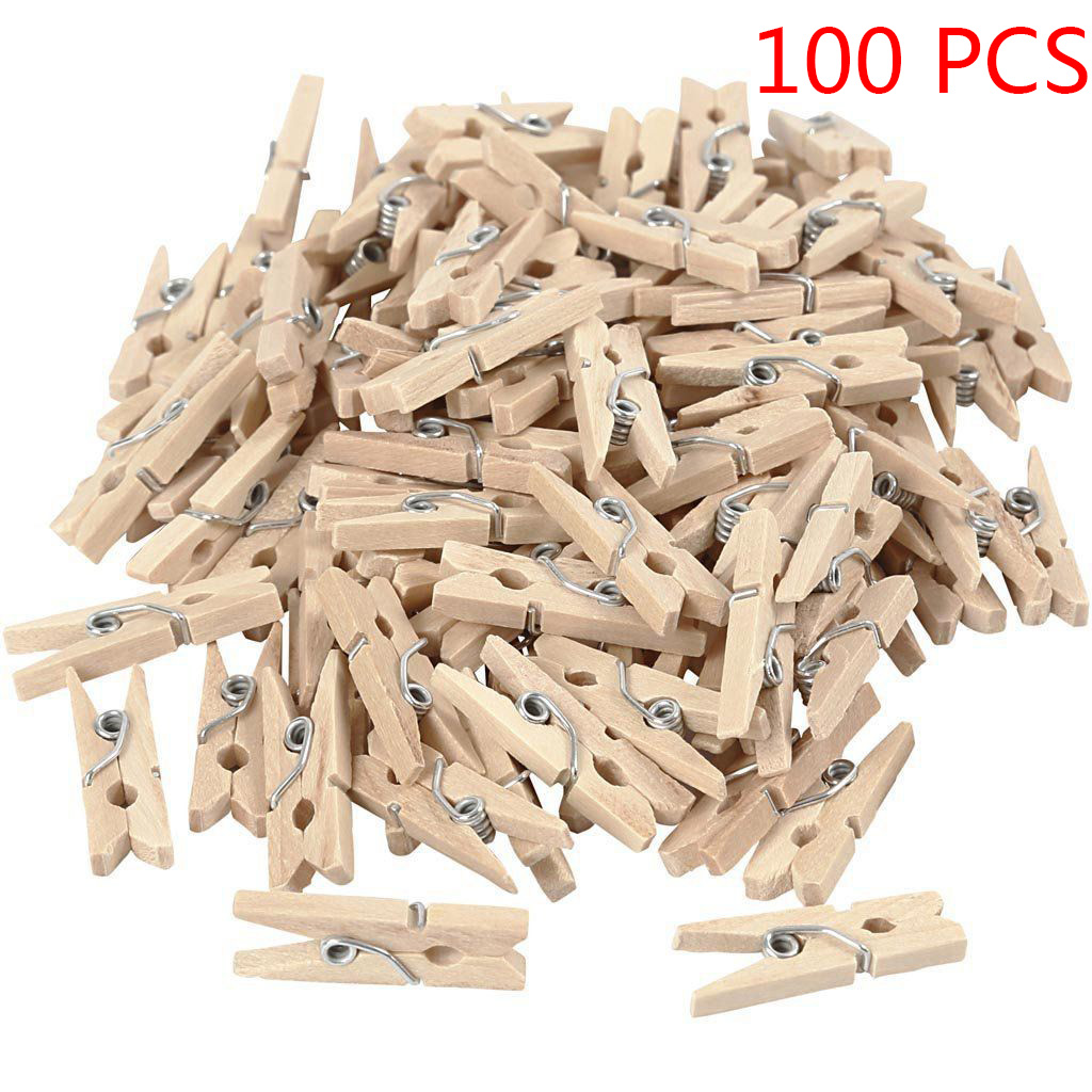 100pcs 25mm Mini Wooden Photo Paper Peg Clothespin Clothes Pin Clip